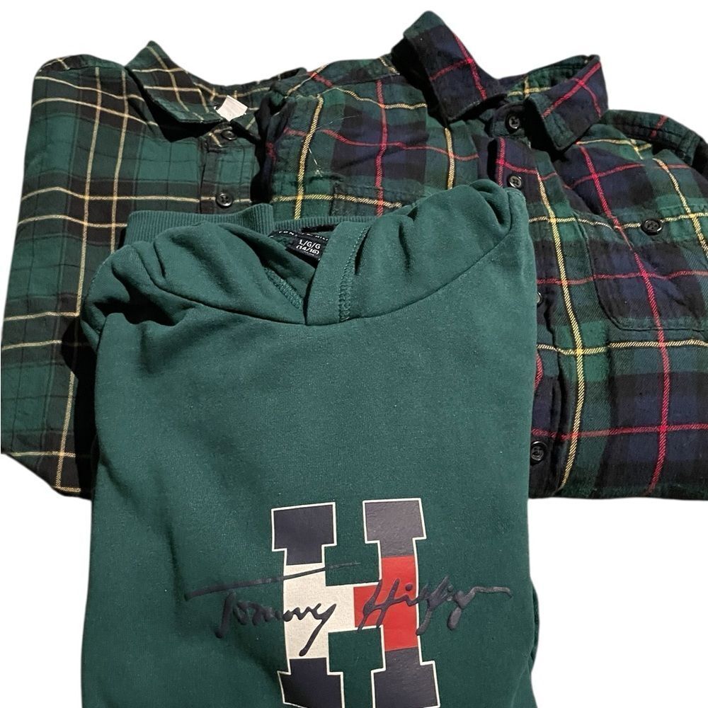 Tommy Hilfiger sweatshirt CP Green Button Down Shirt Casual Style 14